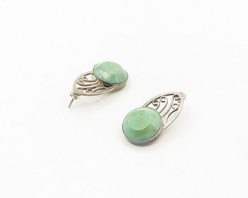 925 Sterling Silver  Vintage Faceted Turquoise Swirl Drop Earrings  EG9090