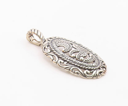 CAROLYN POLLACK 925 Silver  Vintage Shiny Swirl Pattern Oval Pendant  PT18502