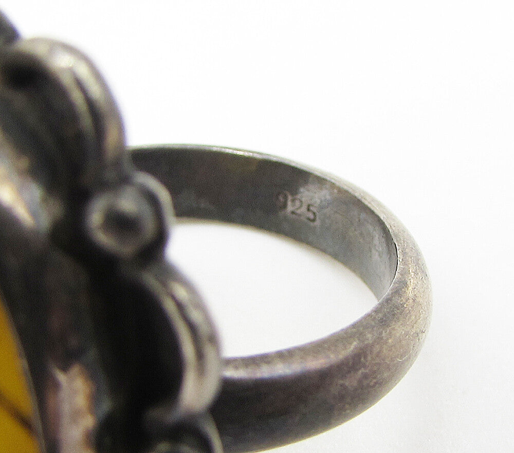 925 Sterling Silver  Vintage Bezel Set Jasper Solitaire Ring Sz 7.5  RG3051