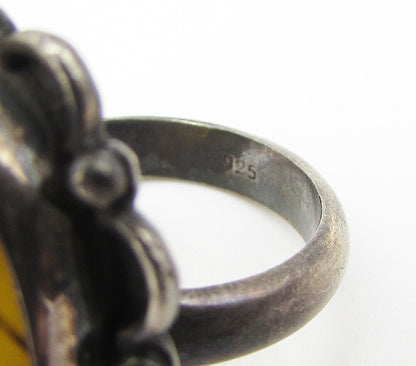925 Sterling Silver  Vintage Bezel Set Jasper Solitaire Ring Sz 7.5  RG3051
