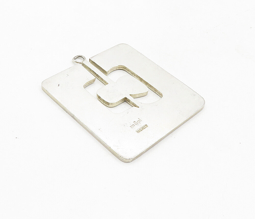 M&PL 925 Sterling Silver  Vintage Shiny Cutout Design Square Pendant  PT6528
