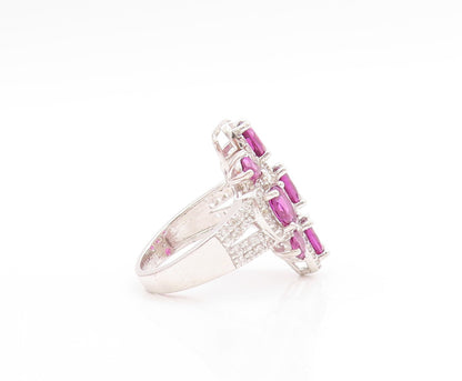 925 Sterling Silver Vintage Ring Oval Amethyst & CZ  Floral Band  Sz 6  RG33732