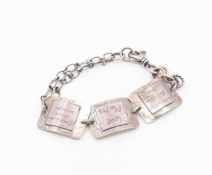 DESIGNER 925 Sterling Silver  Vintage Etched Writing Chain Bracelet  BT8656