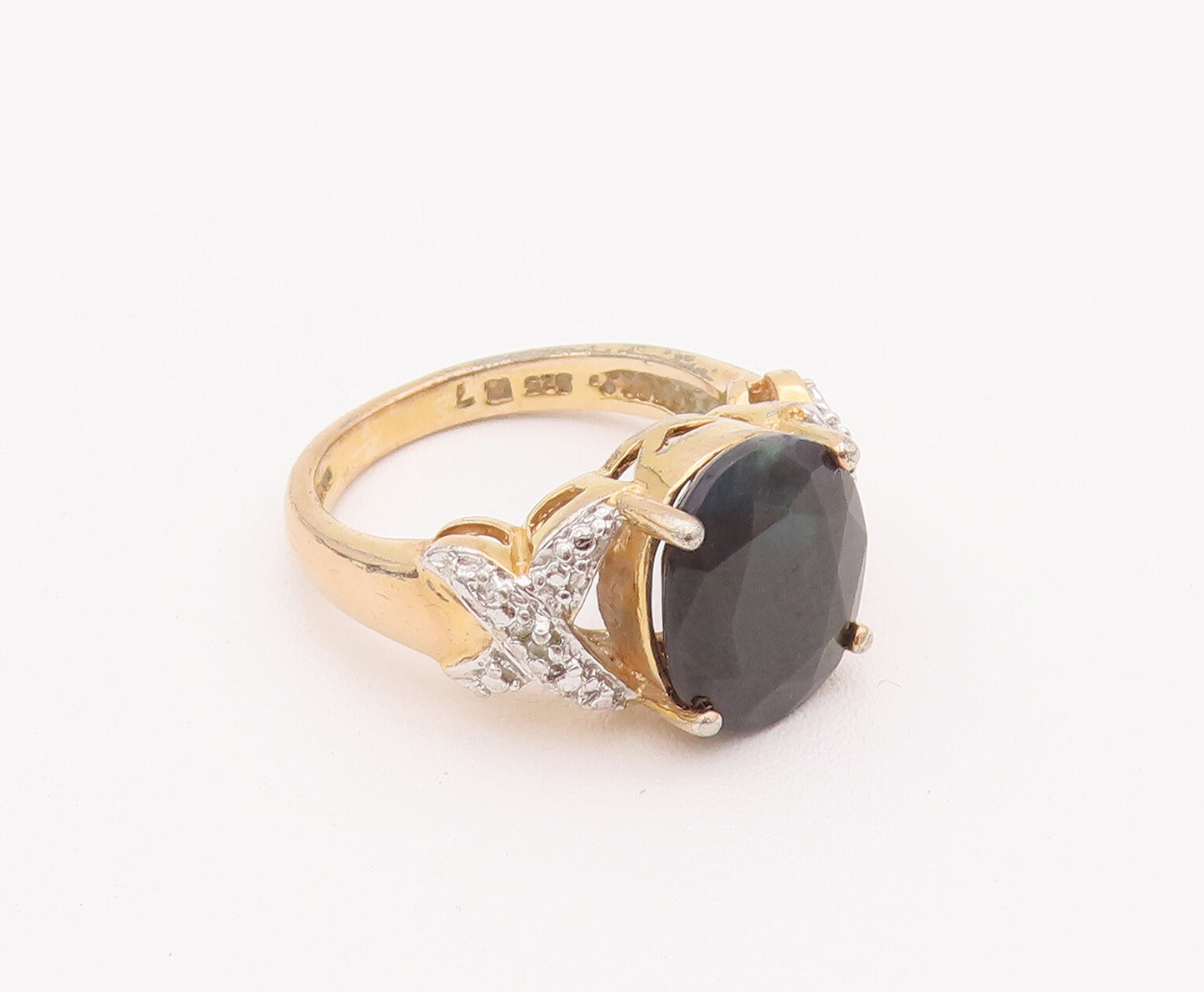 925 Sterling Silver Vintage Ring Gold Plated Oval Sapphire Topaz Sz 7  RG27980