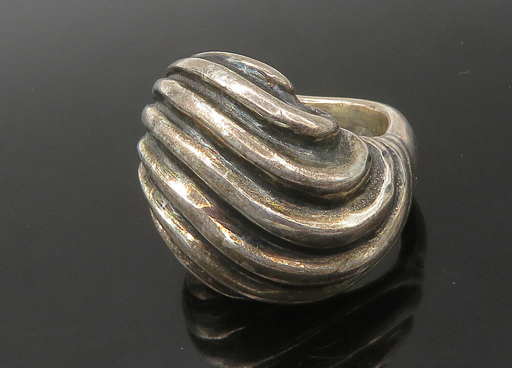 925 Sterling Silver  Vintage Dark Tone Fluted Dome Band Ring Sz 6  RG22327
