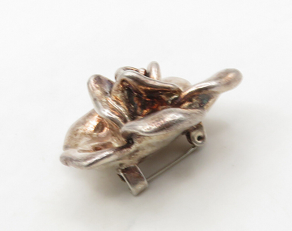 BAT AMI 925 Silver  Vintage Shiny Hollow Rose Flower Motif Brooch Pin  BP6388