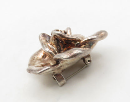 BAT AMI 925 Silver  Vintage Shiny Hollow Rose Flower Motif Brooch Pin  BP6388