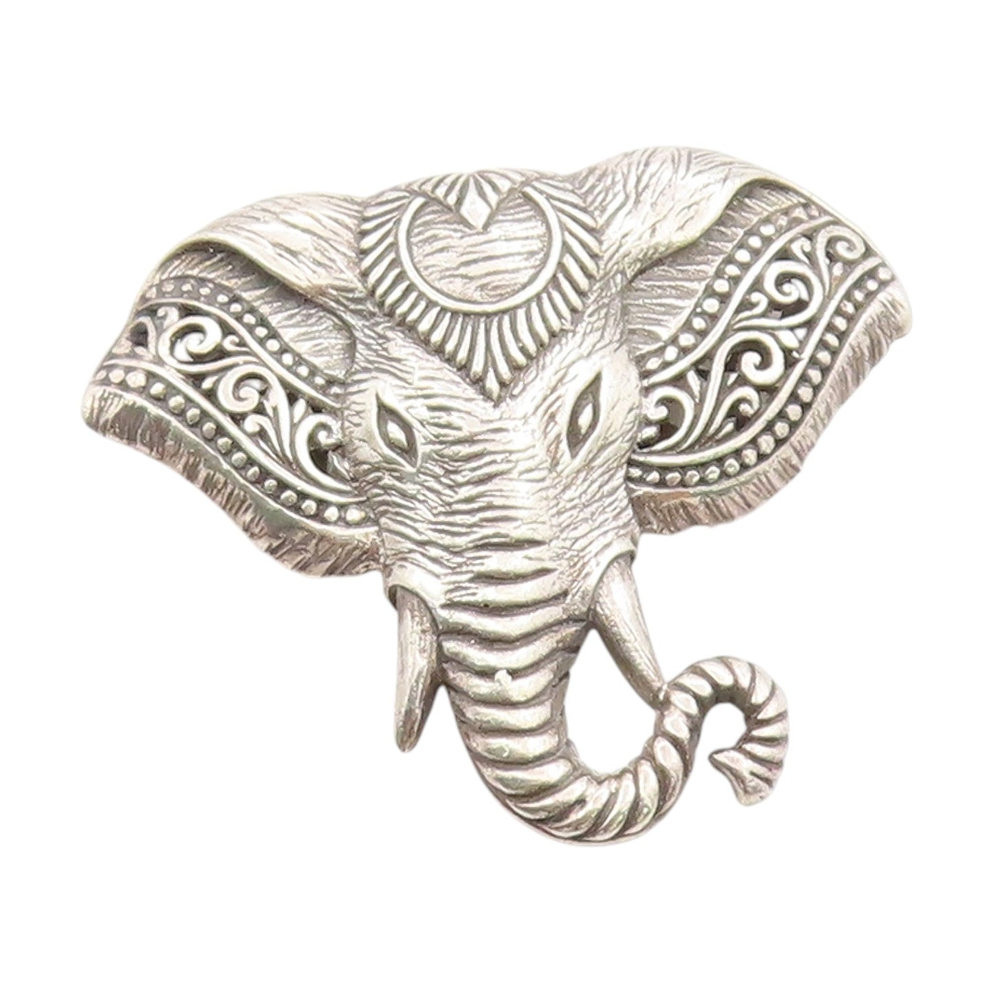 925 Sterling Silver Vintage Pendant Etched Royal Majestic Elephant Face  PT25027
