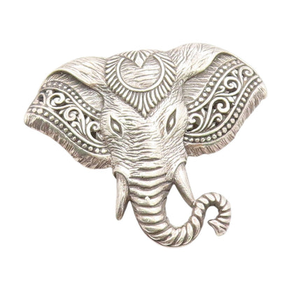 925 Sterling Silver Vintage Pendant Etched Royal Majestic Elephant Face  PT25027