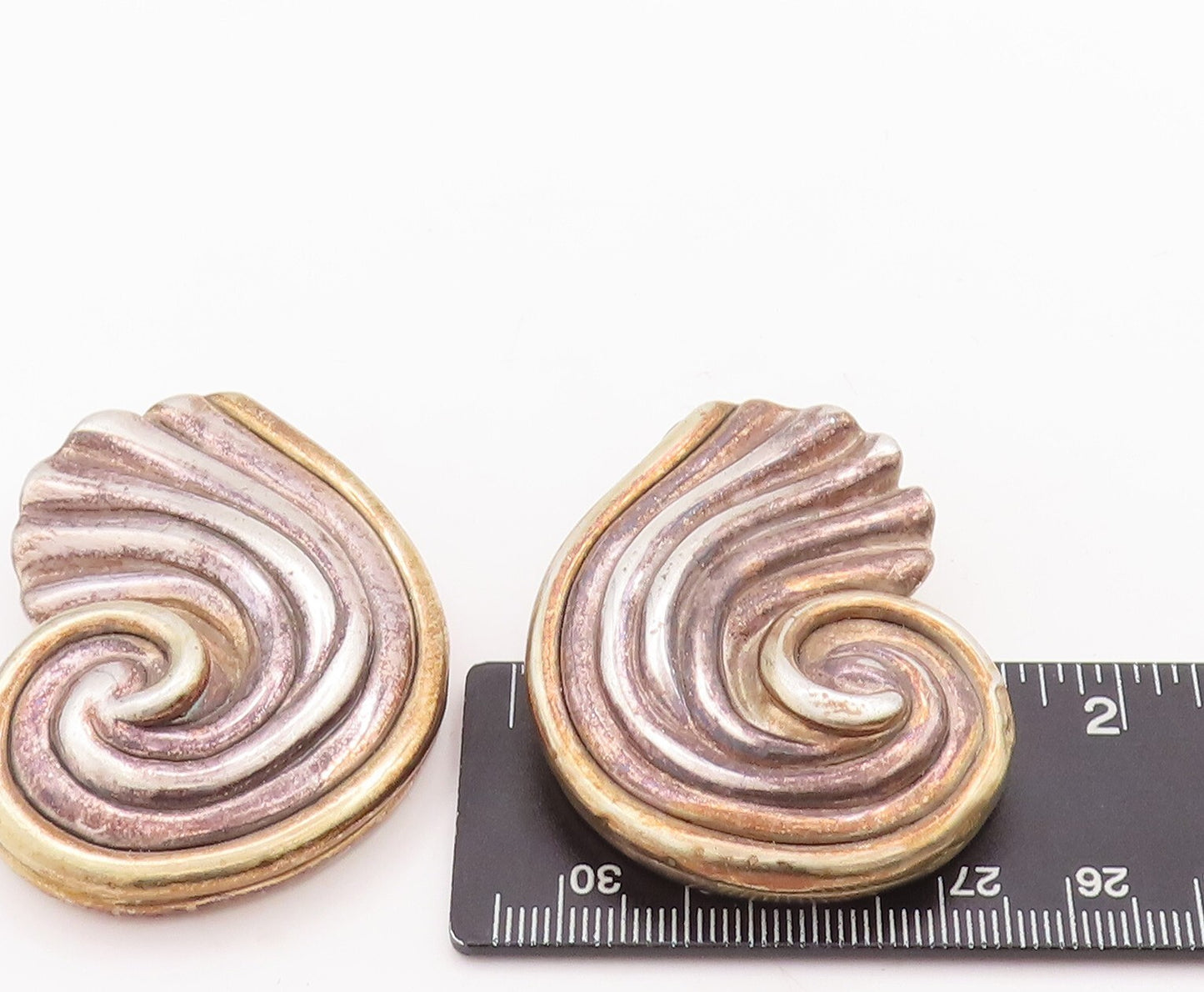 925 Sterling Silver Vintage Earrings BAT AMI ISRAEL Large Swirly Grooved EG13129