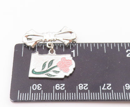 WELLS 925 Sterling Silver  Vintage Shiny Enamel Flower Brooch Pin  BP8711
