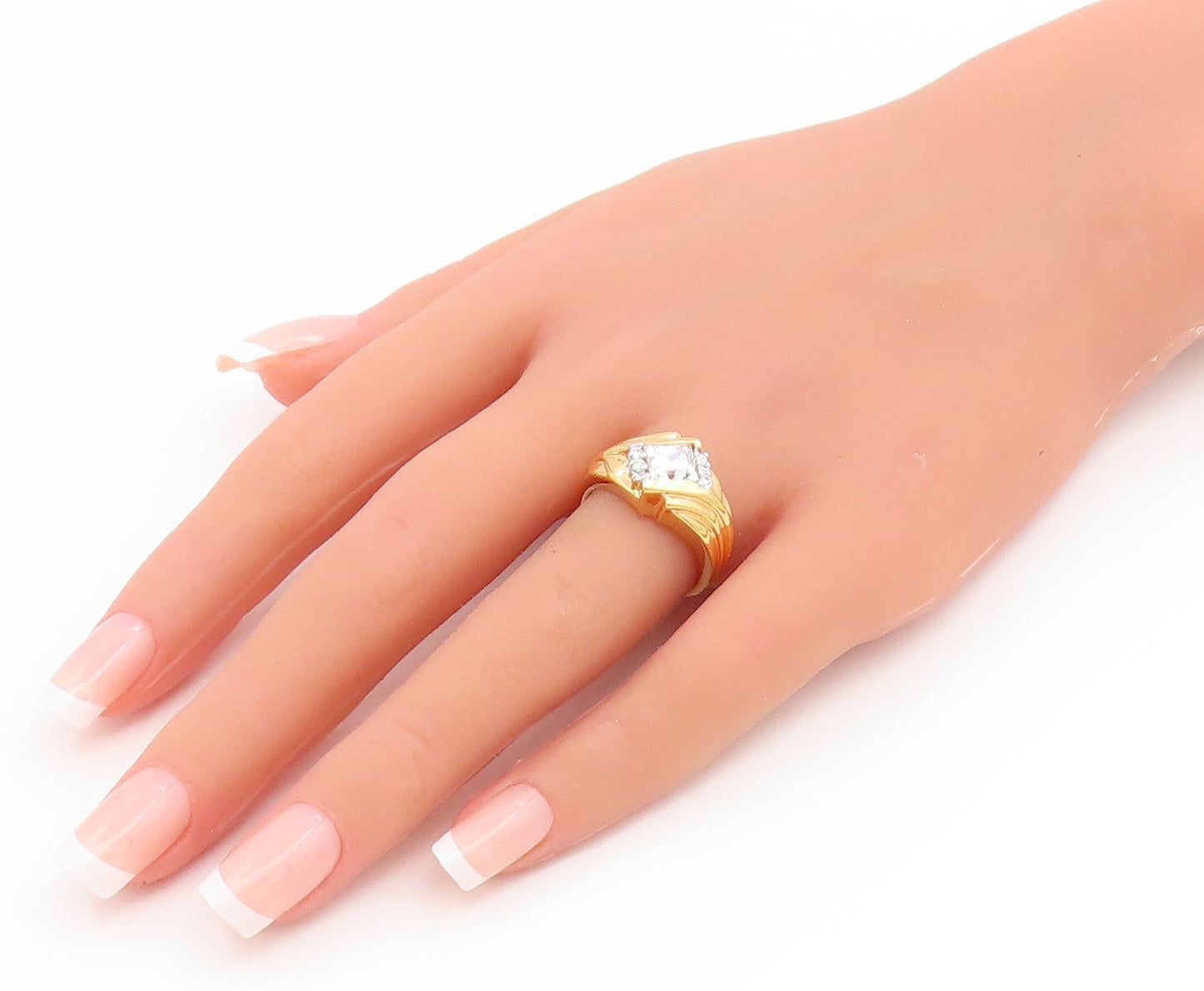 925 Sterling Silver Vintage Ring Gold Plated CZ Statement Band  Sz 7  RG35215