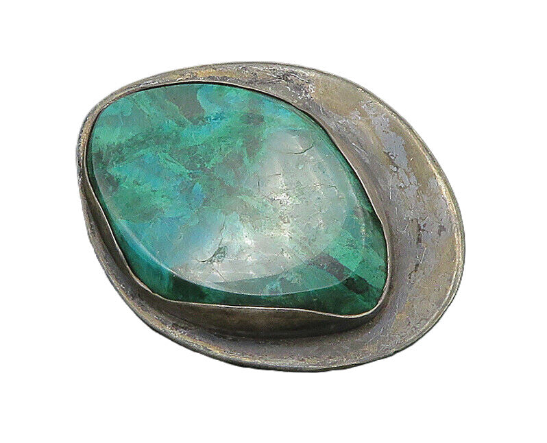 ISRAEL 925 Sterling Silver  Vintage Heavy Eilat Stone Brooch Pin  BP8492