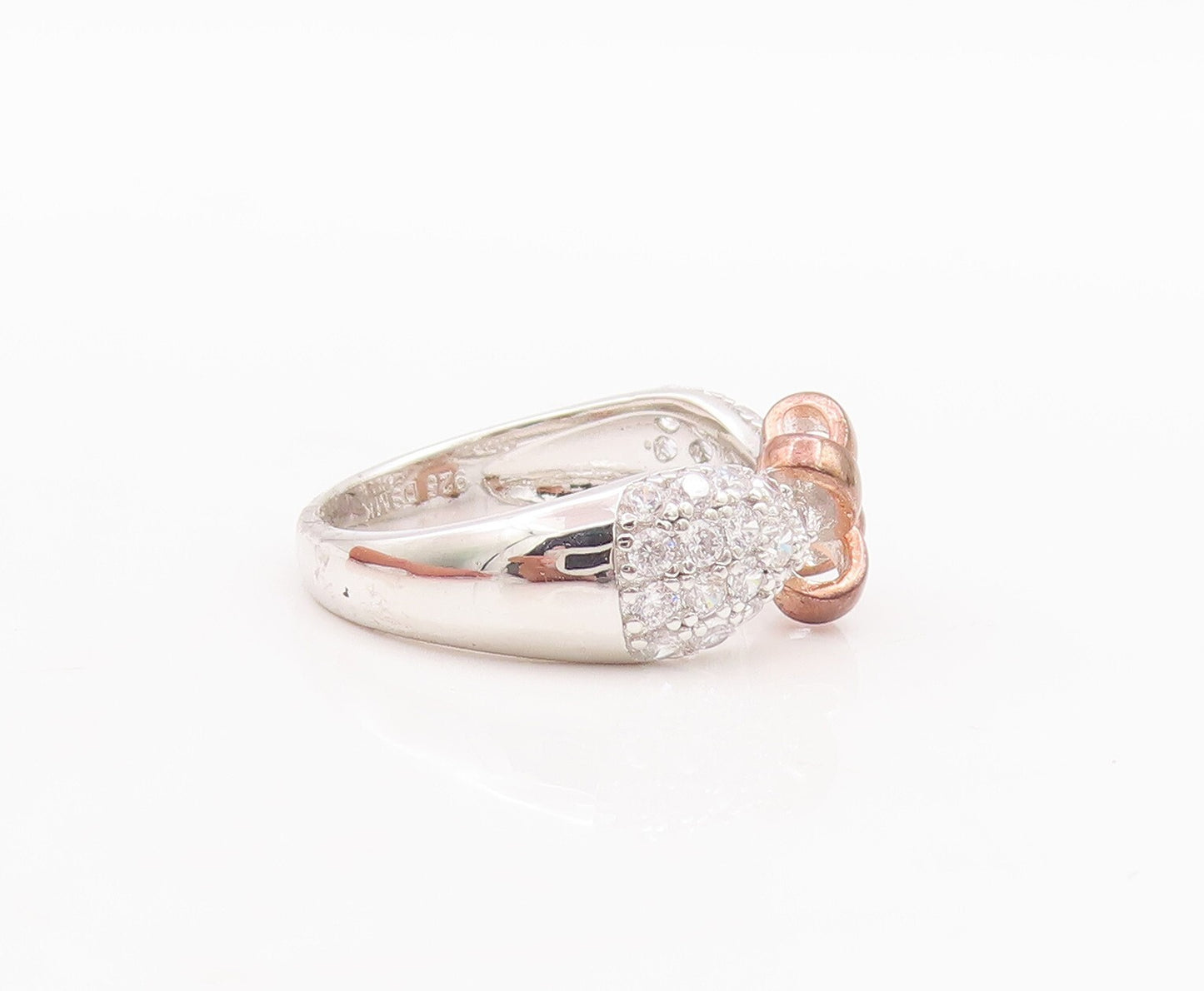 925 Sterling Silver Vintage Ring Modernist Floral knot CZ Inlay  Sz 7  RG29598