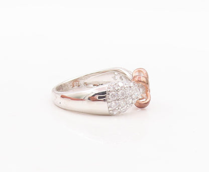 925 Sterling Silver Vintage Ring Modernist Floral knot CZ Inlay  Sz 7  RG29598