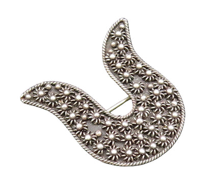 925 Silver  Vintage Twisted Rope Border Floral Beaded Curved Brooch Pin BP9825