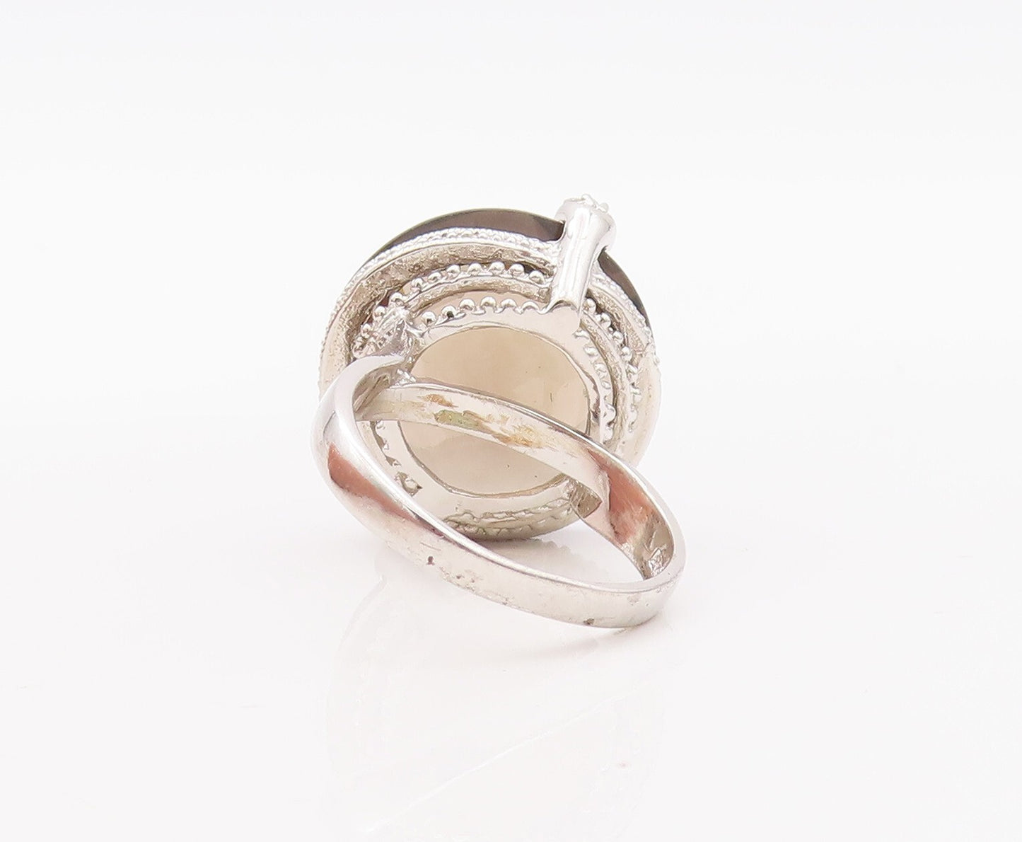 925 Sterling Silver Vintage Ring Designer Round Smoky Quartz Topaz Sz 7  RG29315
