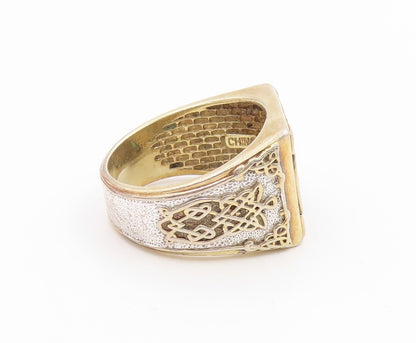 925 Sterling Silver Vintage Ring CHINESE EXPORT Real Diamond Cross Sz 11 RG34751