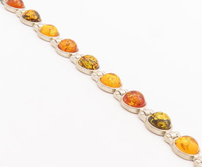 925 Sterling Silver Vintage Bracelet Round Honey Amber Hinged Links  BT10667