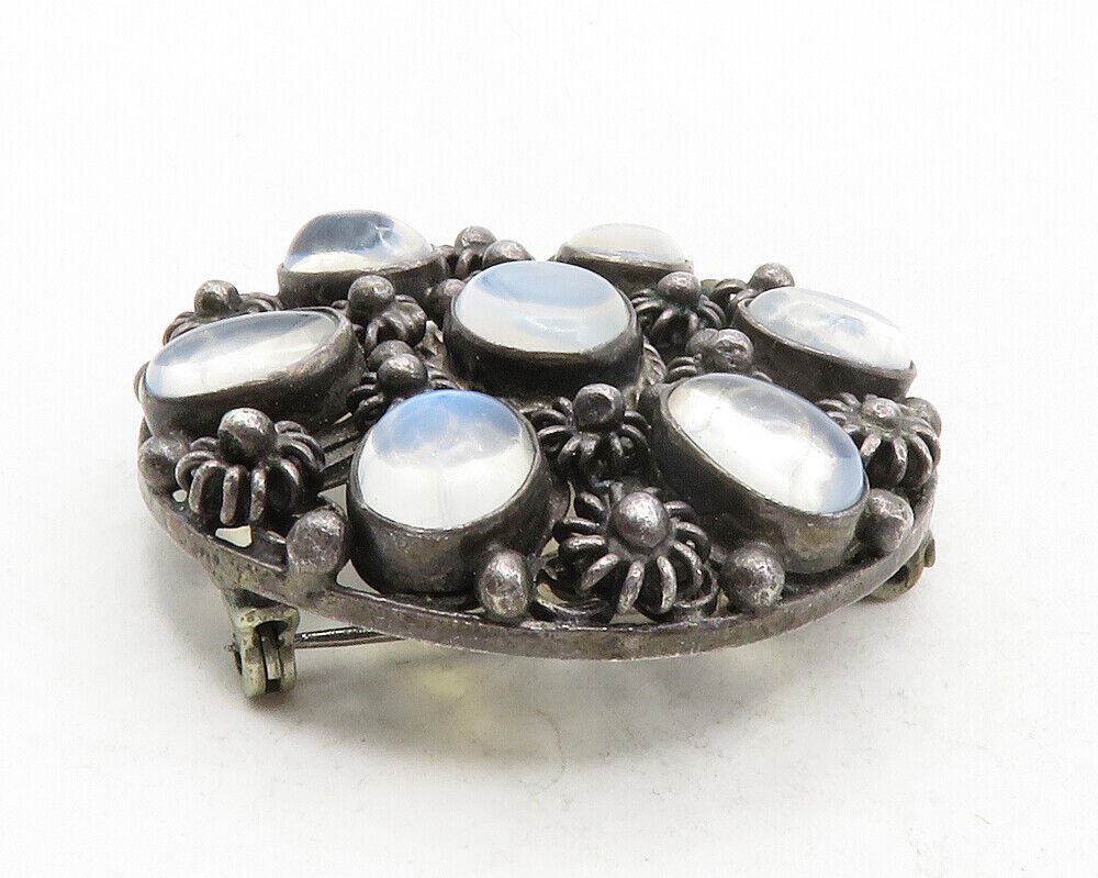 925 Sterling Silver  Vintage Topaz Oxidized Floral Design Brooch Pin  BP4785