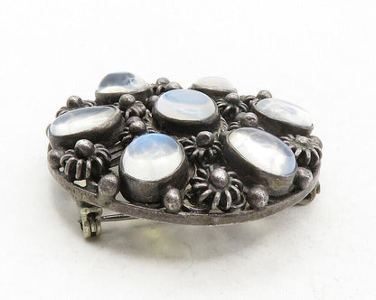 925 Sterling Silver  Vintage Topaz Oxidized Floral Design Brooch Pin  BP4785