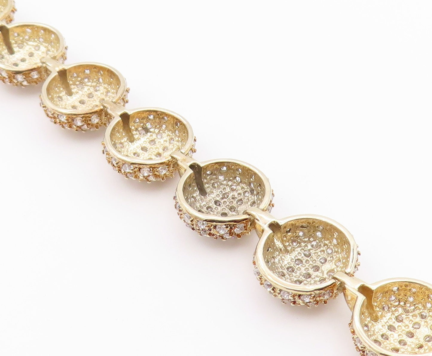 925 Sterling Silver Vintage Bracelet Gold Plated CZ Pave Circle Link  BT12193