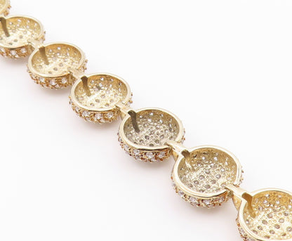 925 Sterling Silver Vintage Bracelet Gold Plated CZ Pave Circle Link  BT12193