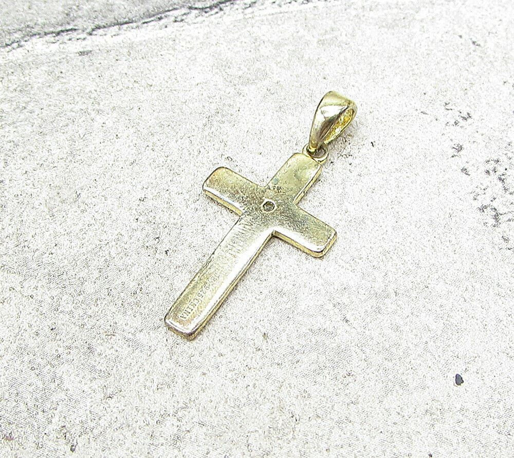 Gold Over 925 Sterling Silver Genuine Diamond Religious Cross Pendant PT1257