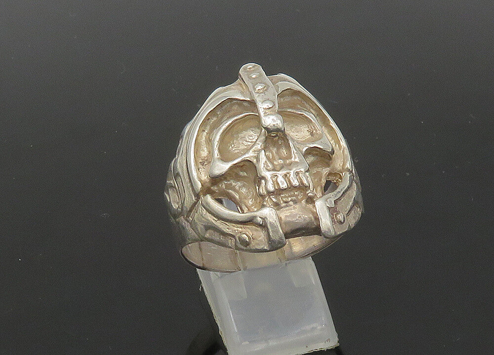 925 Sterling Silver  Vintage Heavy Skeleton Head Biker Ring Sz 17  RG22698