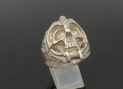 925 Sterling Silver  Vintage Heavy Skeleton Head Biker Ring Sz 17  RG22698