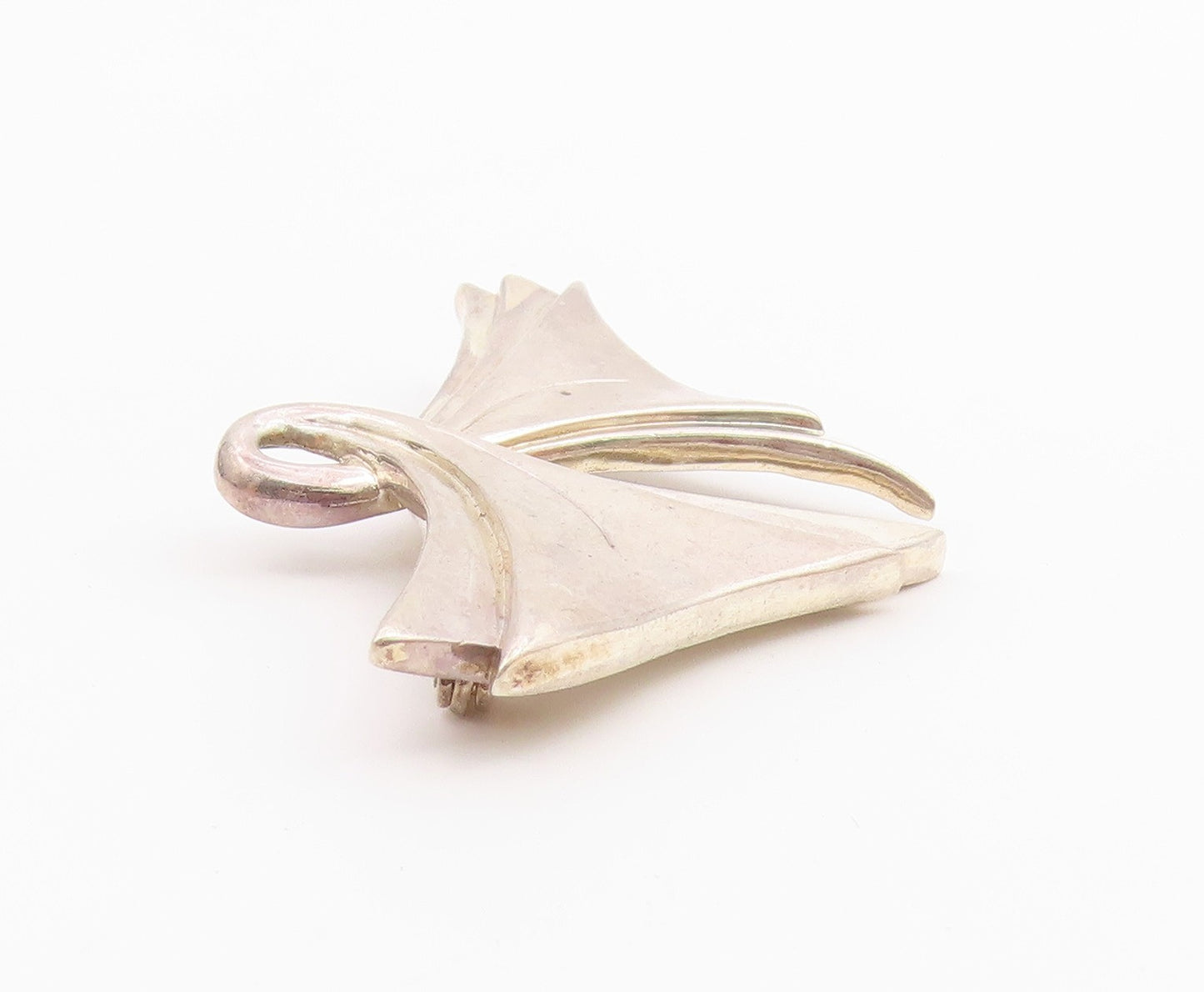 ELIZABETH ERRICO 925 Silver  Vintage Shiny Ribbon Motif Brooch Pin  BP9269