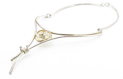 925 Sterling Silver  Vintage Shiny Modernist Flower Collar Necklace  NE1513