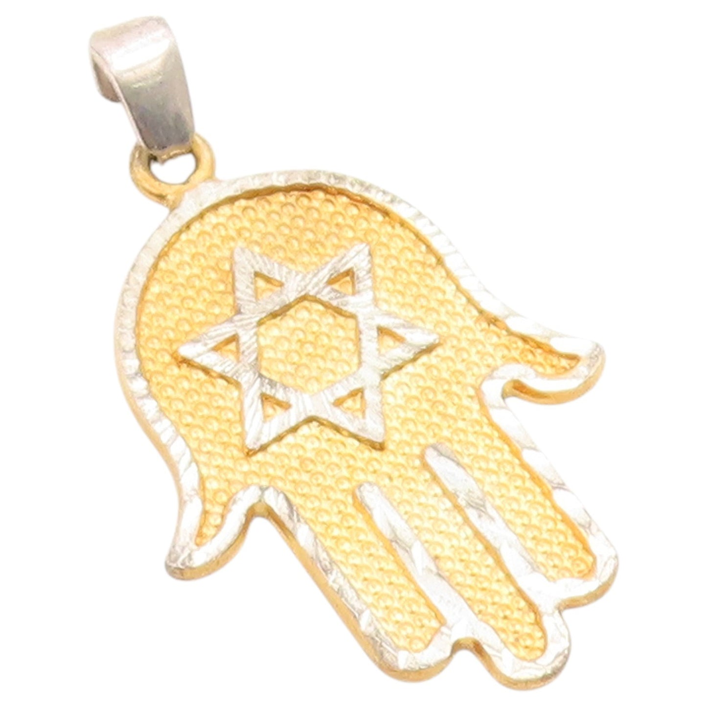 925 Sterling Silver Vintage Pendant Two Tone Hamsa Star of David Cutout  PT26641