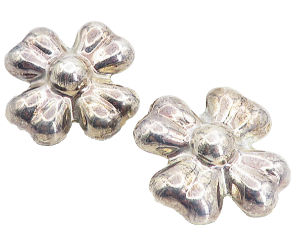 MEXICO 925 Sterling Silver  Vintage Hollow Flower Non Pierce Earrings  EG4476