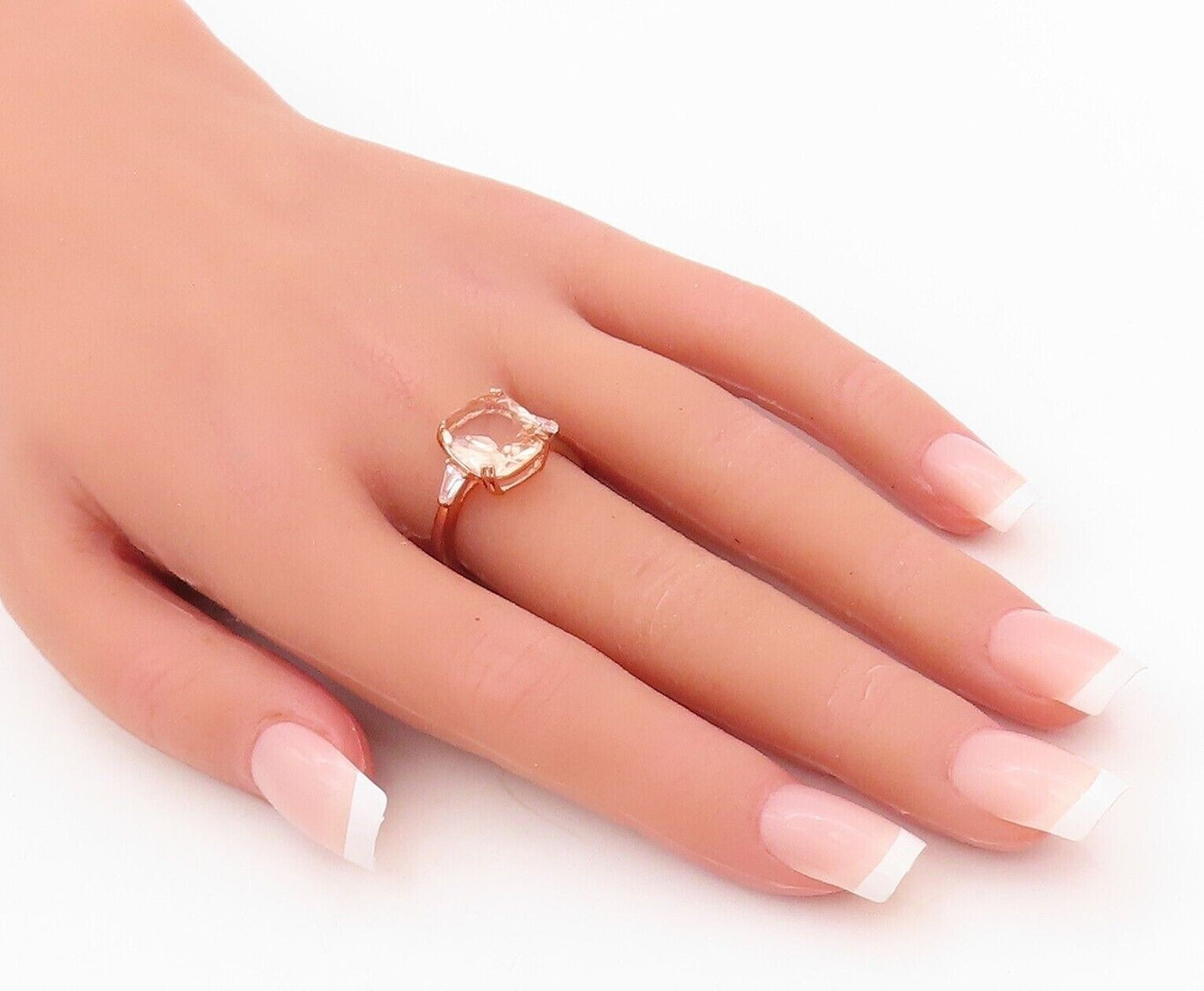 925 Sterling Silver Vintage Ring Rose Gold Plated Morganite & CZ  Sz 7.5 RG30174