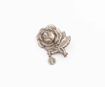 G FROSI 925 Sterling Silver  Vintage Dark Tone Rose Flower Brooch Pin  BP8196