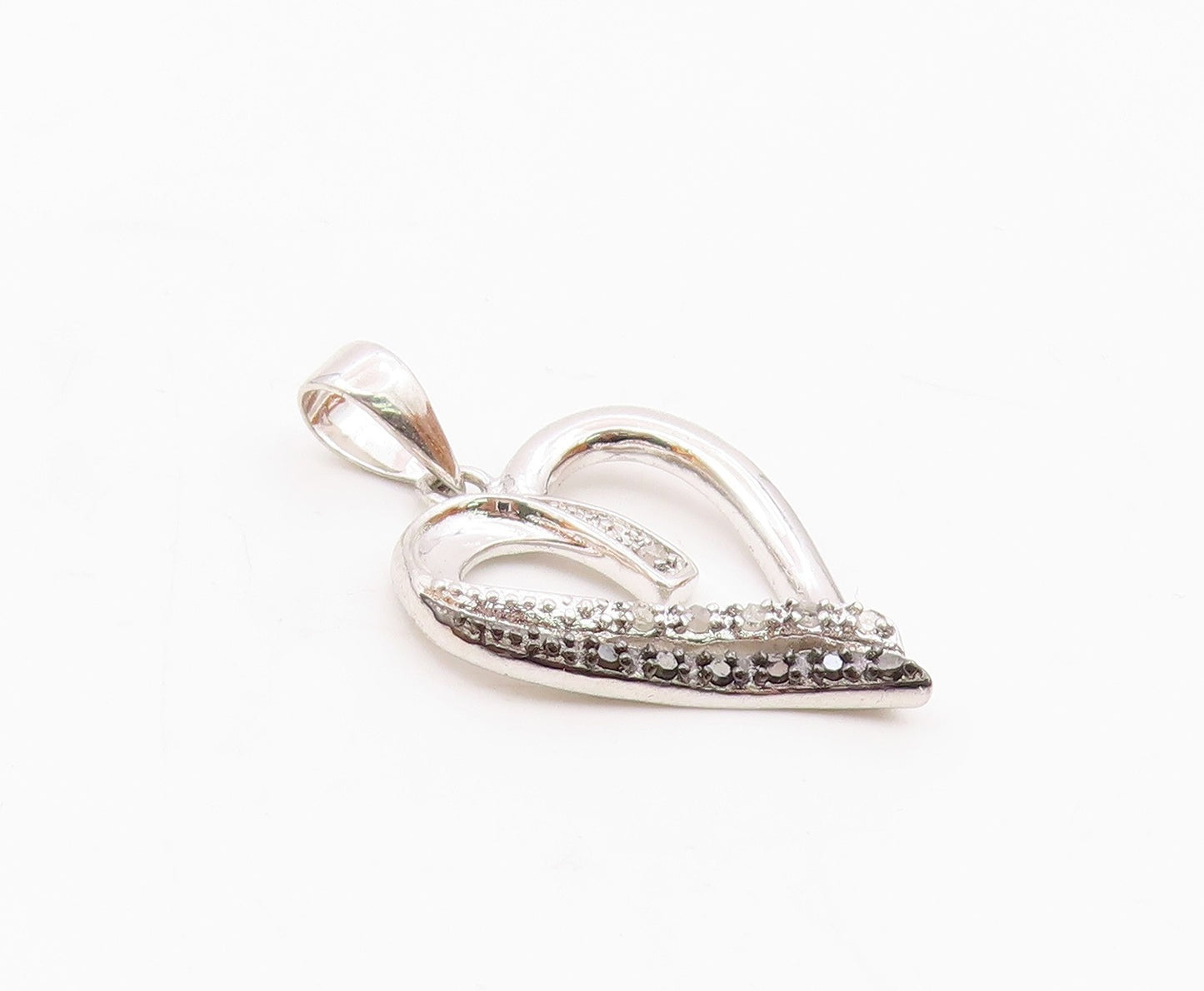 925 Sterling Silver  Genuine Black & White Diamonds Love Heart Pendant PT11507