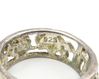 925 Sterling Silver  Vintage Shiny Floral Vine Motif Band Ring Sz 5  RG14106