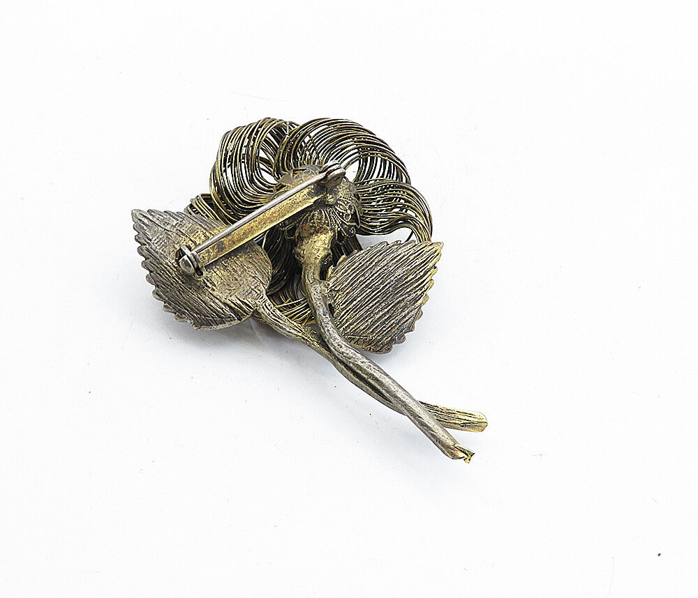 925 Sterling Silver  Vintage Red Topaz Wire Sculpted Flower Brooch Pin  BP1999