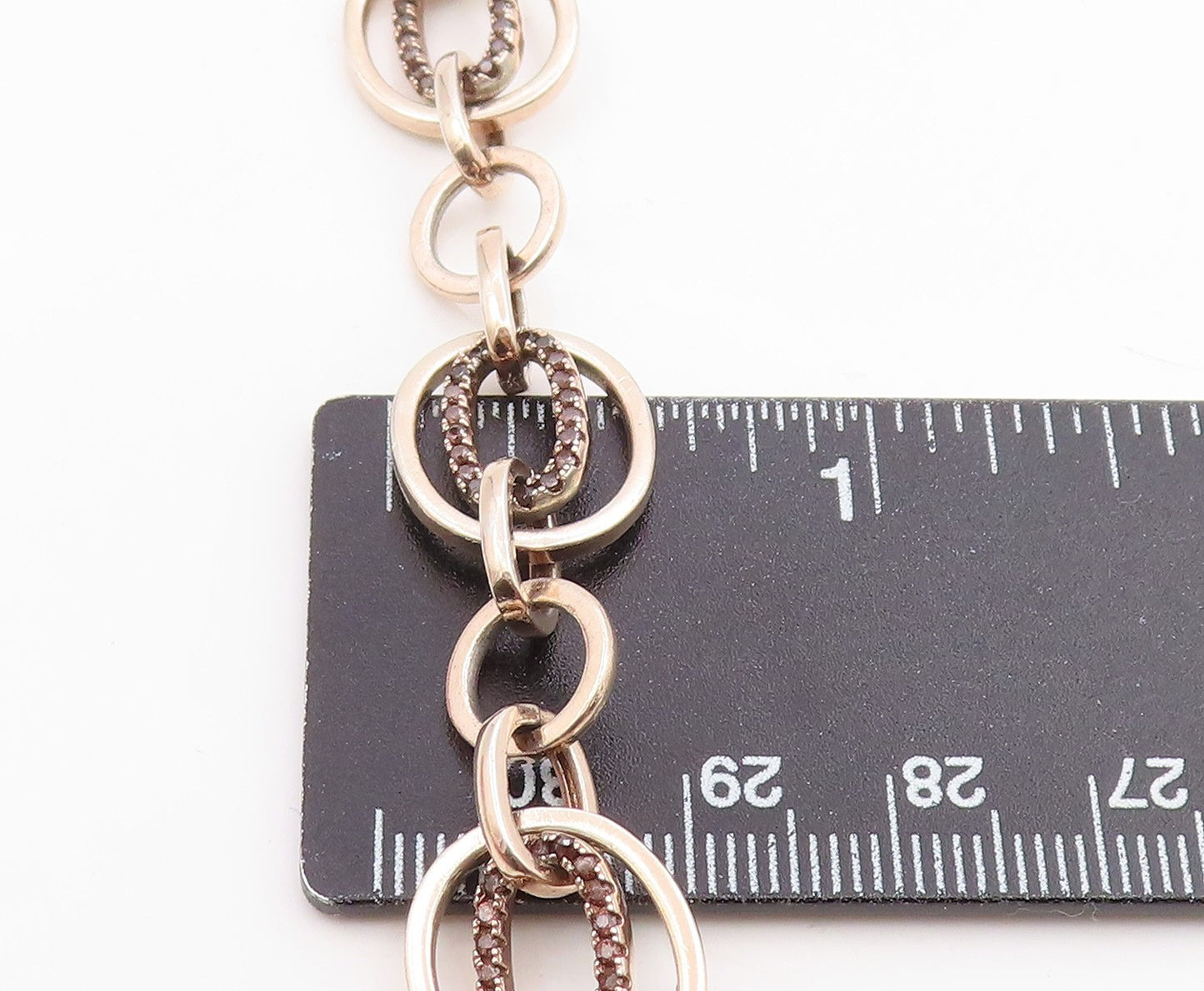 925 Sterling Silver Vintage Bracelet Modernist CZ Geometric Oval Link  BT12087