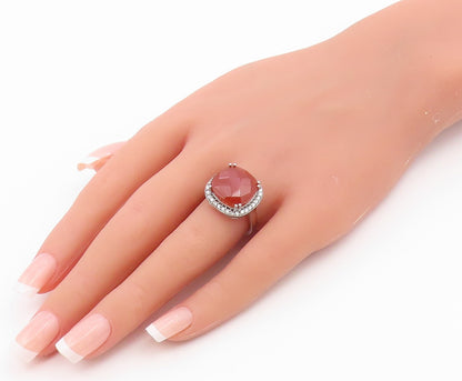 925 Sterling Silver Vintage Ring Faceted Carnelian Halo CZ Band  Sz 7.5  RG36569