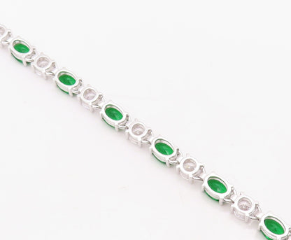 925 Sterling Silver Vintage Bracelet Oval Cut Green & White Topaz  BT10879