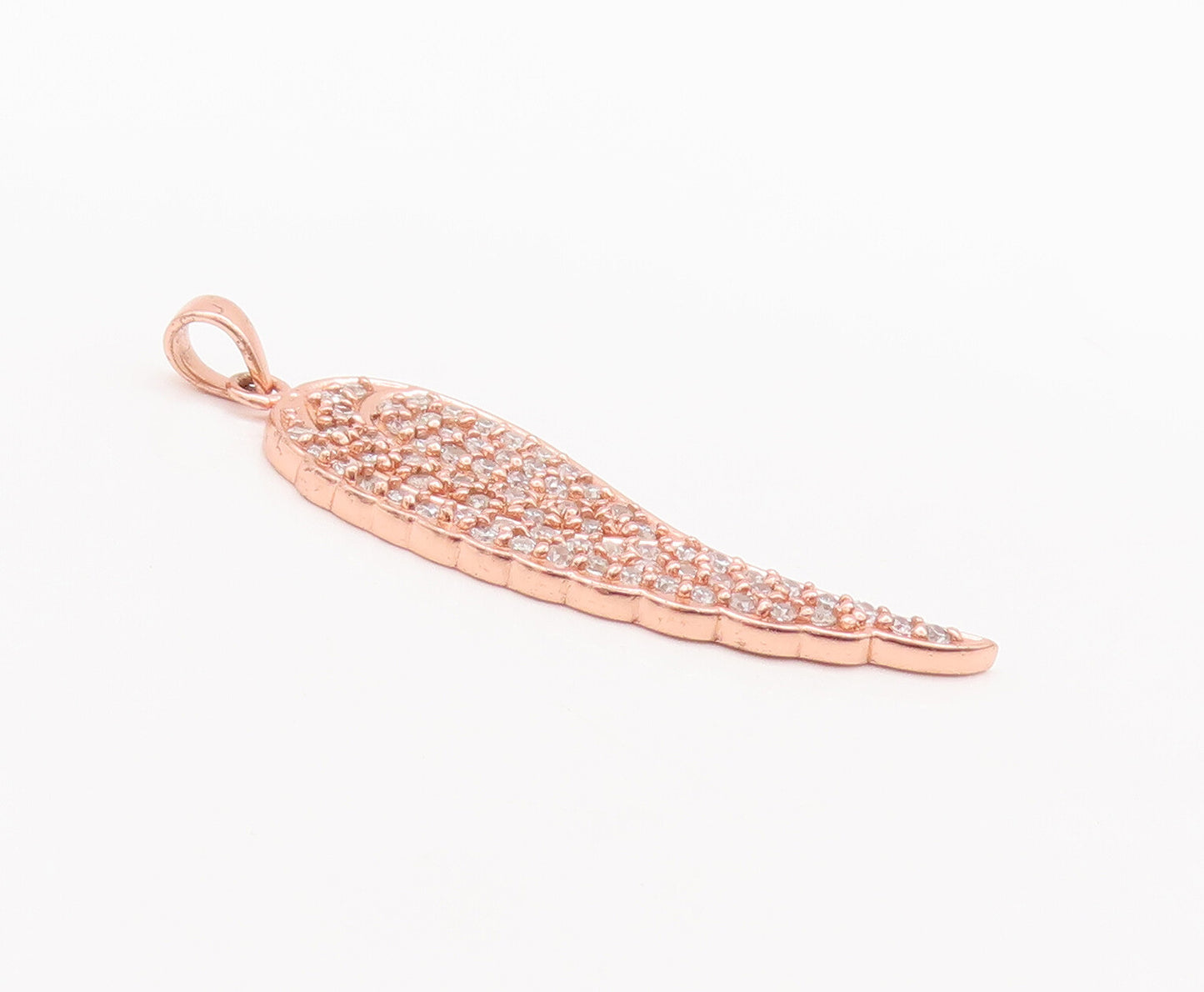925 Sterling Silver Vintage Pendant Solid Rose Gold Topaz Beaded Leaf  PT22641