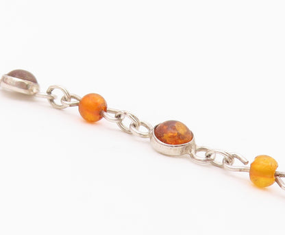 925 Sterling Silver  Vintage Cabochon Cut Amber Round Chain Bracelet  BT6849