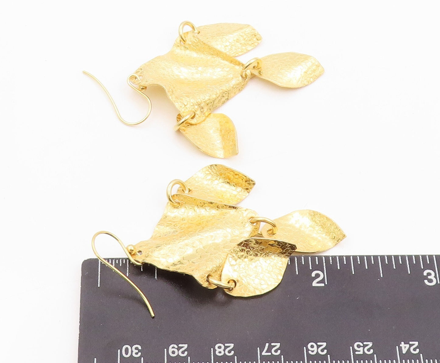 925 Sterling Silver Vintage Earrings Gold Plated Dangling Crushed Design EG13325