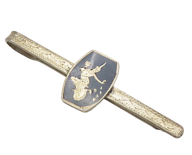 SIAM 925 Sterling Silver  Vintage Black Enamel Niello Dancer Tie Clip  TR1570
