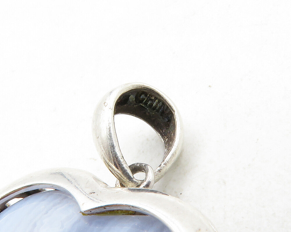 925 Sterling Silver  Blue Agate Open Love Heart Shiny Drop Pendant  PT9980