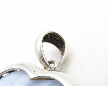 925 Sterling Silver  Blue Agate Open Love Heart Shiny Drop Pendant  PT9980