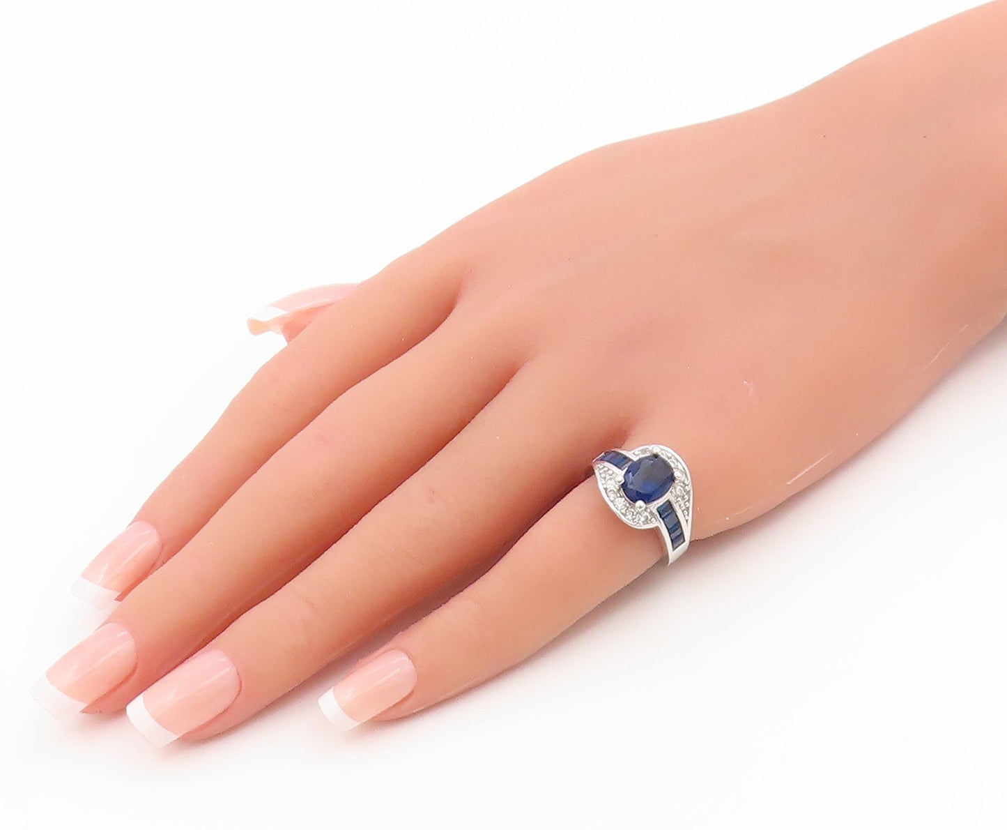 925 Sterling Silver Vintage Ring Sapphire & Topaz Statement Band  Sz 6  RG36239