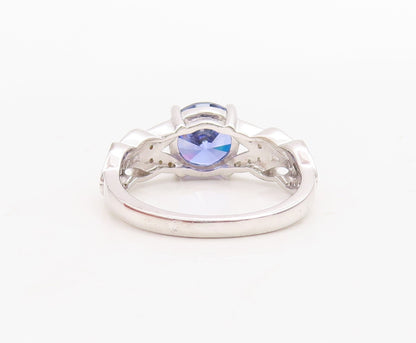 925 Sterling Silver Vintage Ring Round Sapphire Floral Cut CZ band Sz 7  RG30747